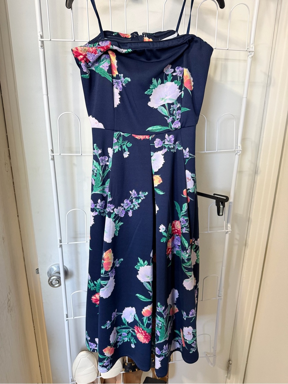 New York & Company Navy Floral strapless Dress